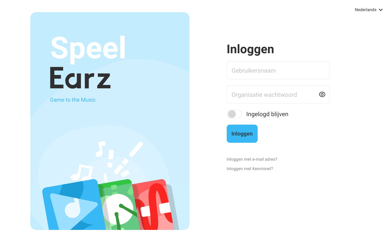 Het inlogscherm van de Earz-app